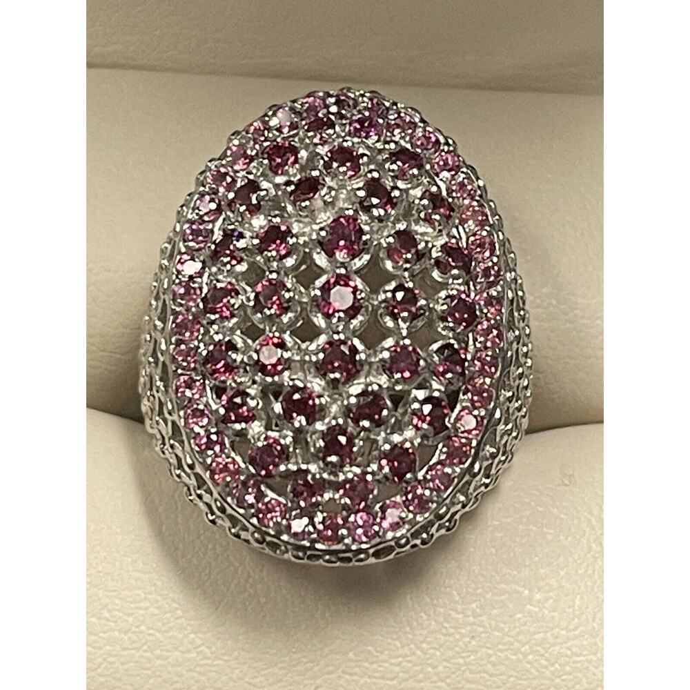 Stunning Sterling Silver Genuine Garnet Dome Ring Signed 925 Size 7 NWOT
